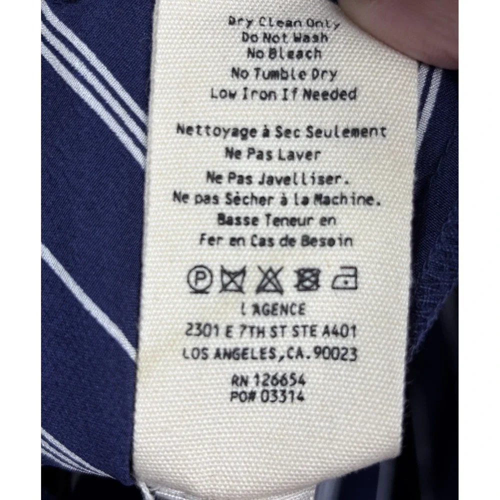 L'Agence Cameron Silk Maxi Shirt Dress S Navy White Stripe Belted Chic - Picture 7 of 9